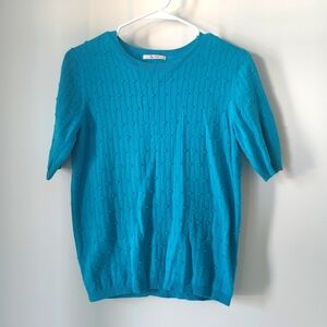 Tru bright blue shirt sleeve cotton blouse with raised detailing - S